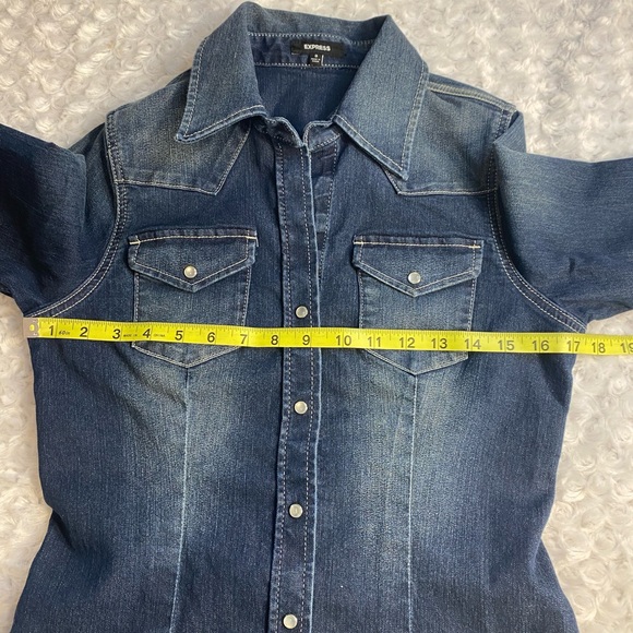 Express distressed denim button down- size small - Picture 8 of 9